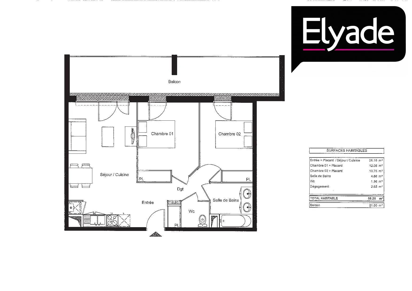 Appartement T3 de 58,26 m² avec balcon et parking à Gagnac-sur-Garonne 