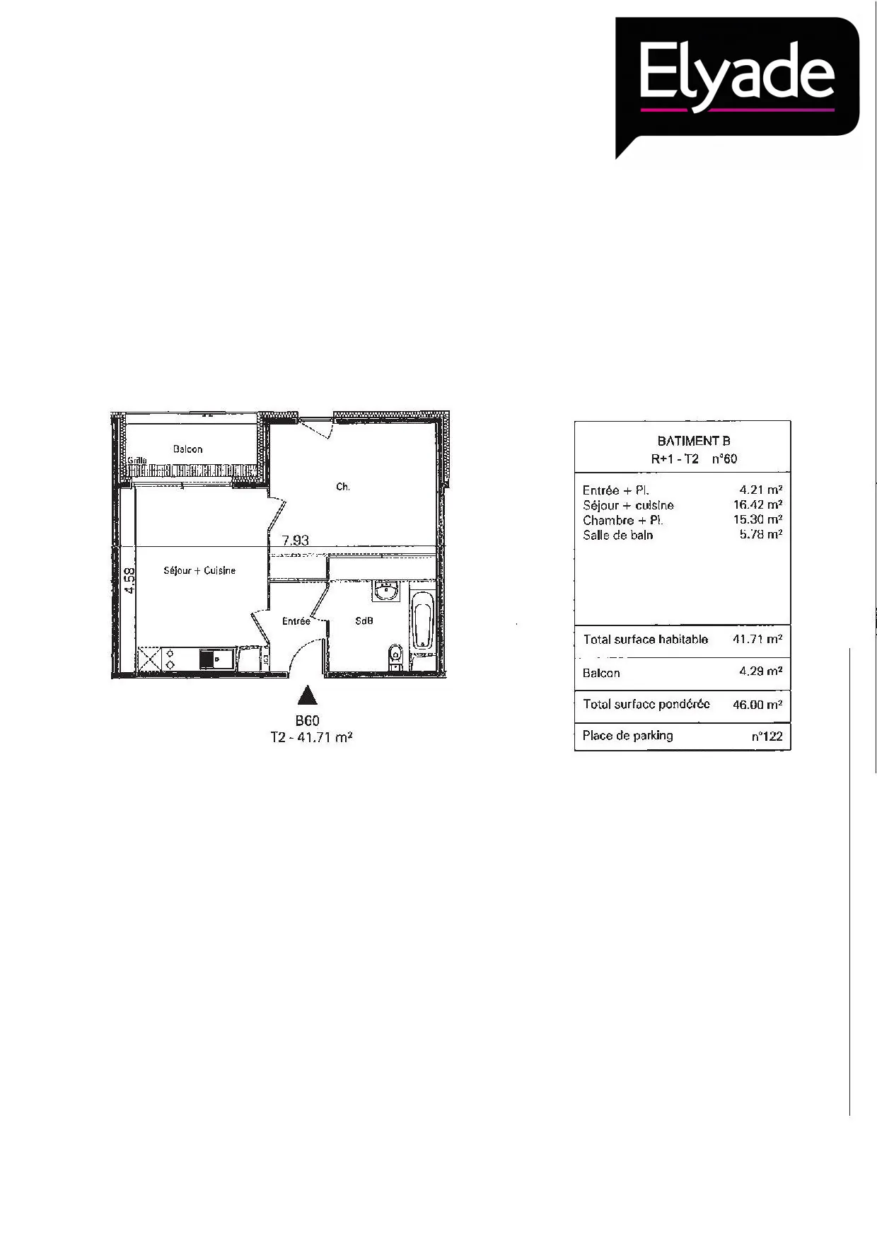A vendre appartement T2 de 41,71 m² à Bégles proche tram et commerces 