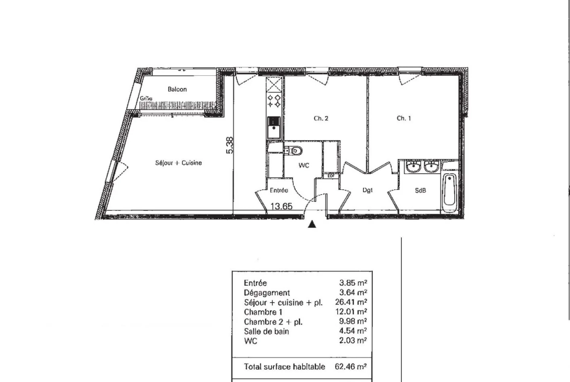 A vendre appartement T3 de 62,30 m² à Bègles, proche tramway, balcon, parking sécurisé 