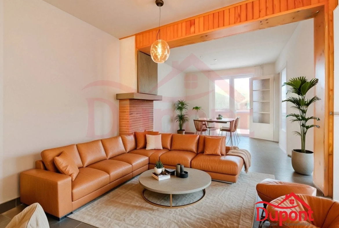 Proposition d'aménagement intérieur par l'IA Maison mitoyenne de 90 m² avec jardin et garage à Neuville-Saint-Rémy 