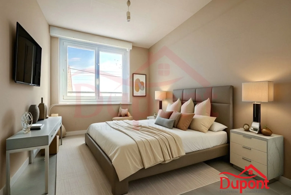 Proposition d'aménagement intérieur par l'IA Maison mitoyenne de 90 m² avec jardin et garage à Neuville-Saint-Rémy 