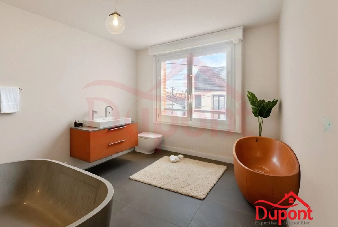 Proposition d'aménagement intérieur par l'IA Maison mitoyenne de 90 m² avec jardin et garage à Neuville-Saint-Rémy 