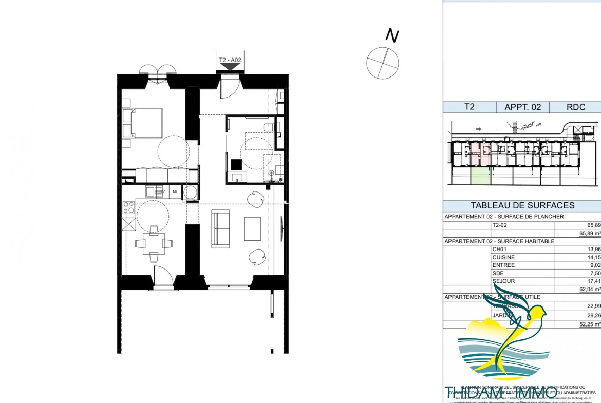 Plan intérieur Appartement T2 récent avec terrasse à Coarraze - Livraison 2025 