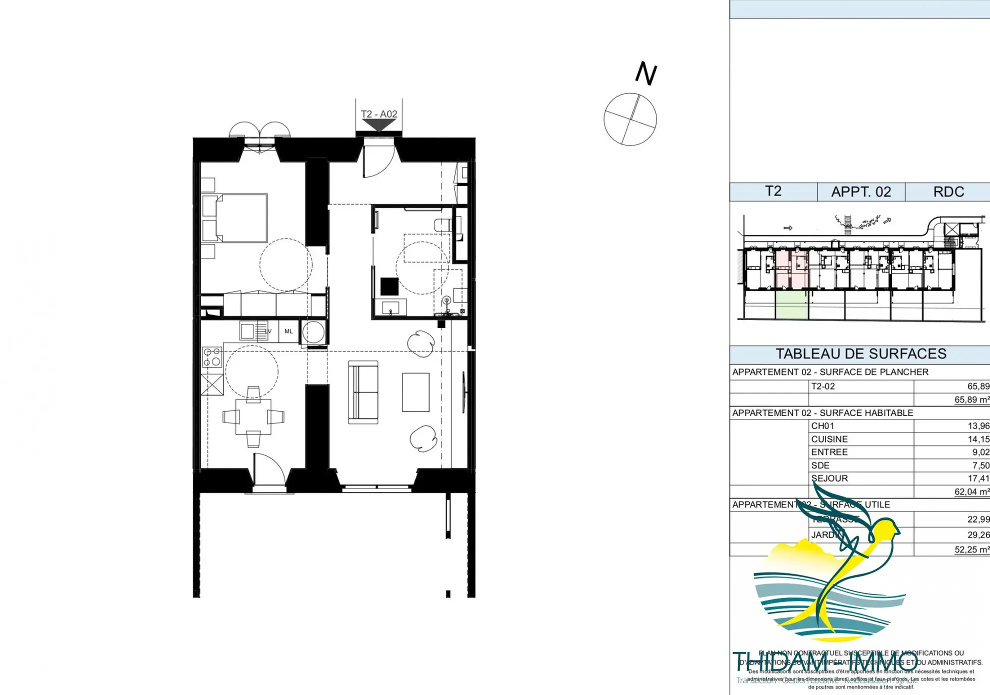 Plan intérieur Appartement T2 récent avec terrasse à Coarraze - Livraison 2025 