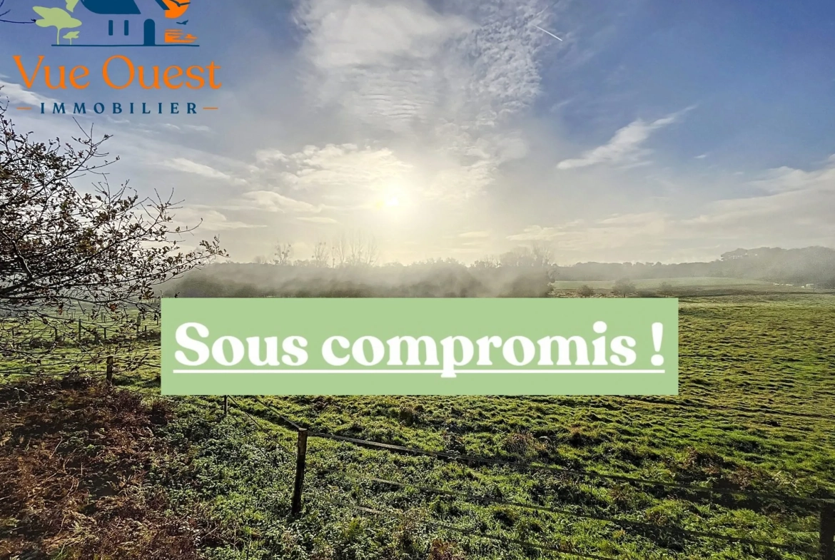 Terrain constructible à Nostang 1200m² avec vue campagne et façade de 30m 