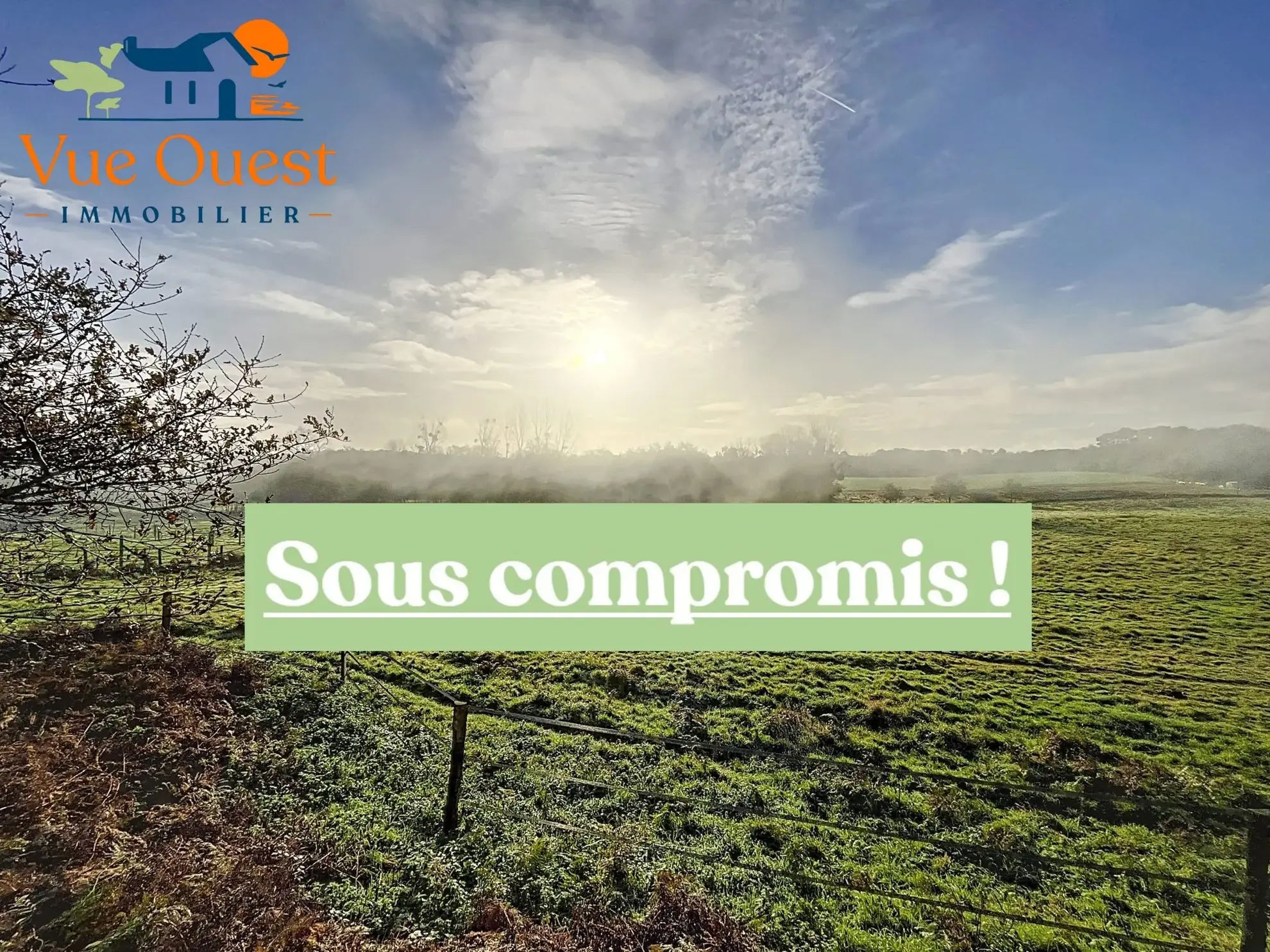 Terrain constructible à Nostang 1200m² avec vue campagne et façade de 30m 