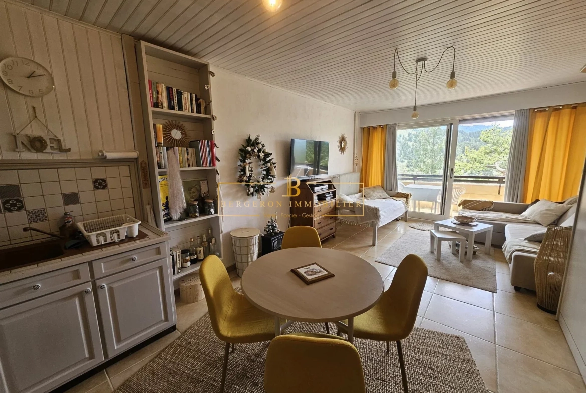 Studio à vendre à Gréolières avec balcon et vue sur pistes – Investissement idéal 