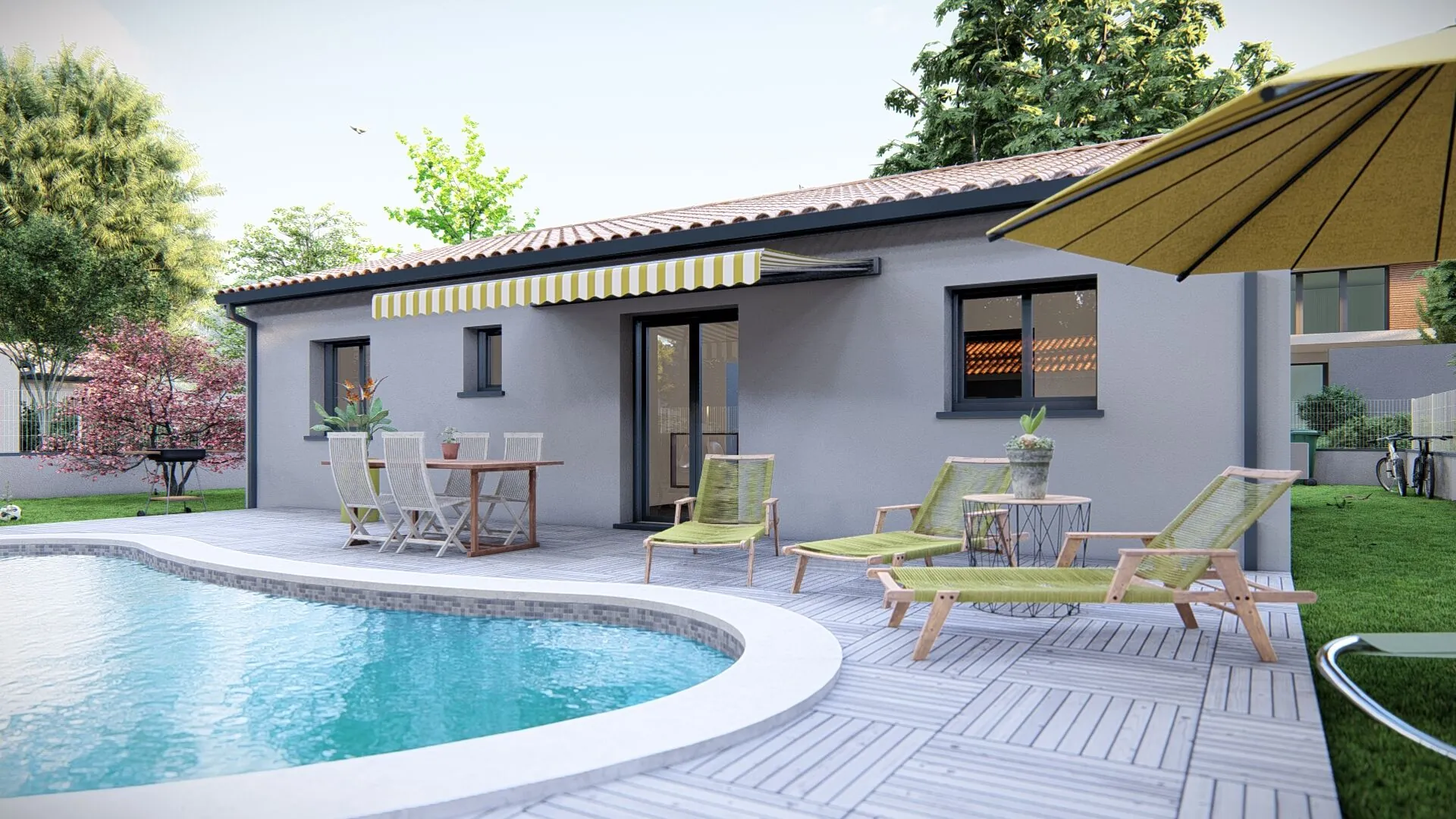 Maison neuve T3 à Gardouch avec garage et terrasse sur terrain de 400 m² 