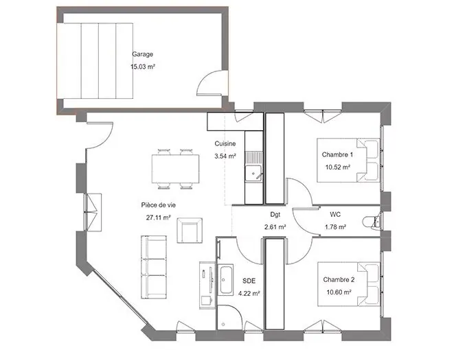 Maison neuve de 61 m² avec garage à Clermont, proche Dax et océan 