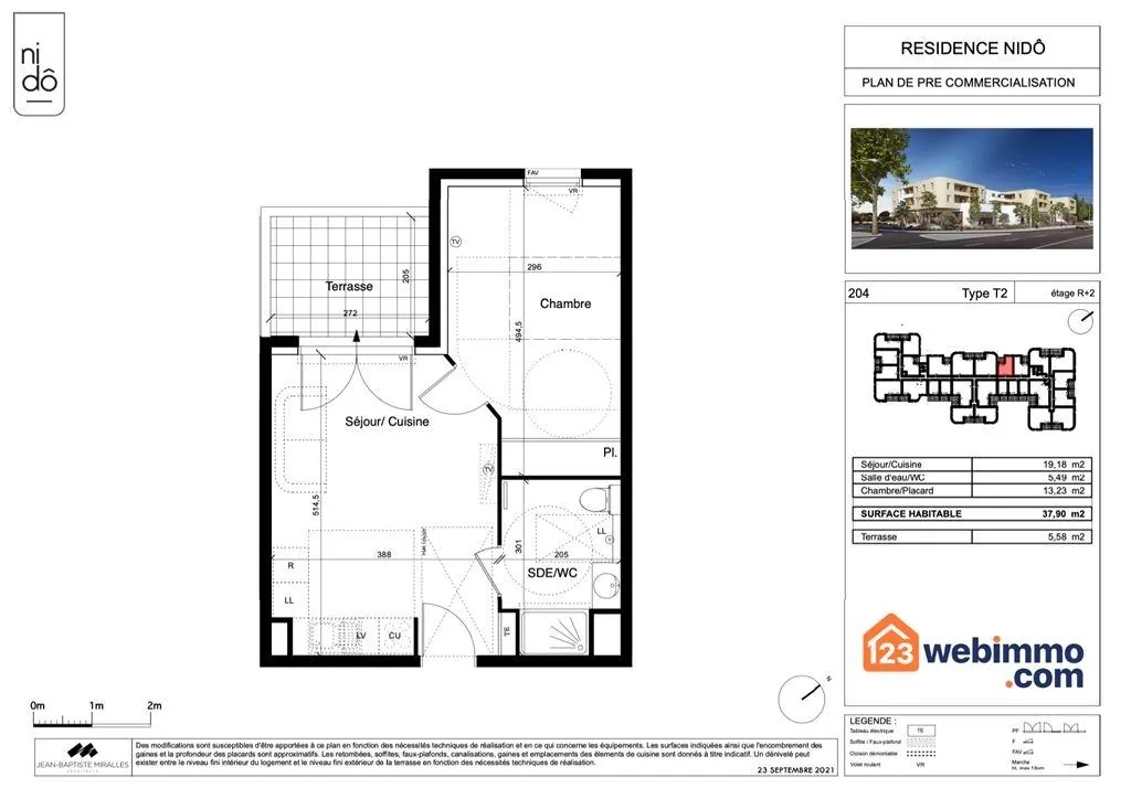 Appartement T2 à Lattes de 38 m² avec terrasse et parking 