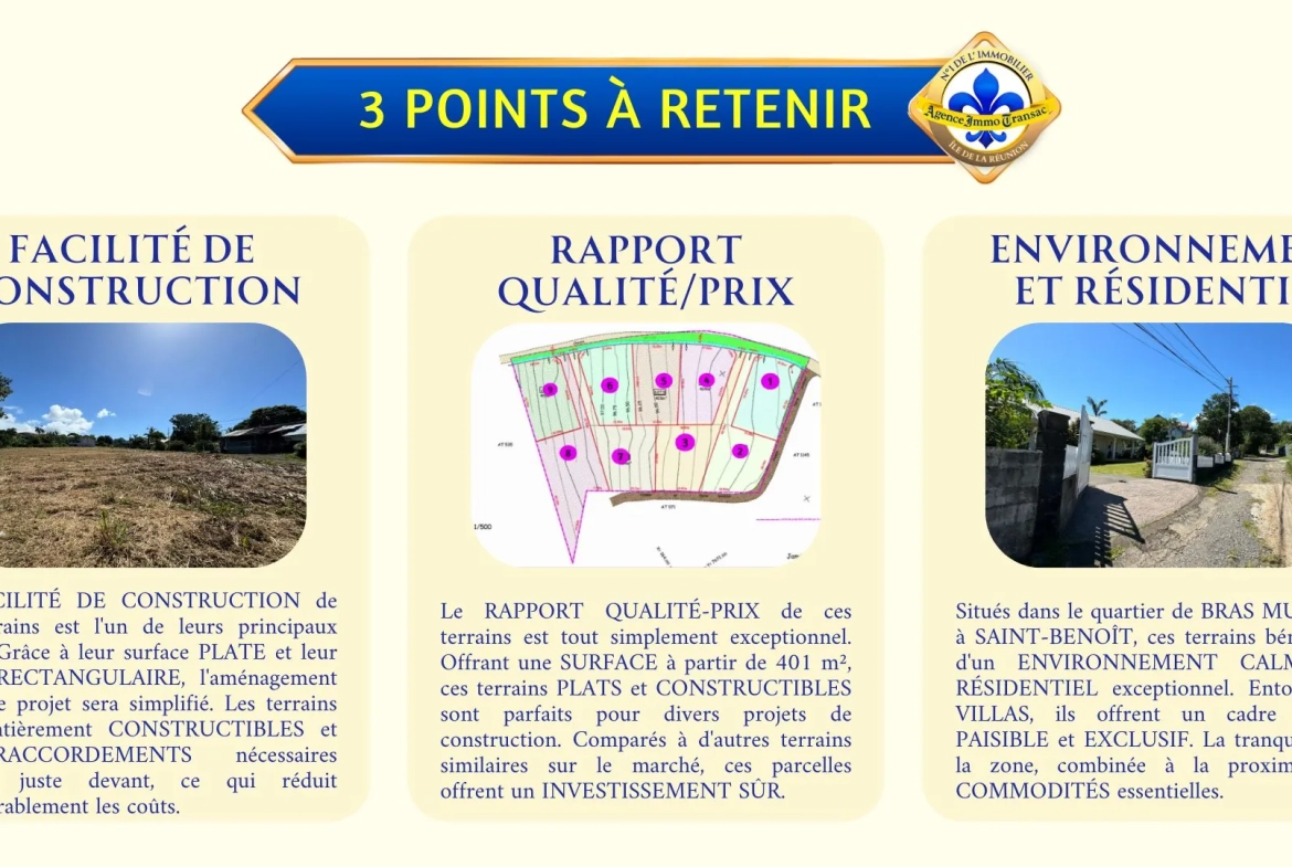 Terrain constructible plat à Saint-Benoît, secteur Bras Mussard, zone UB 