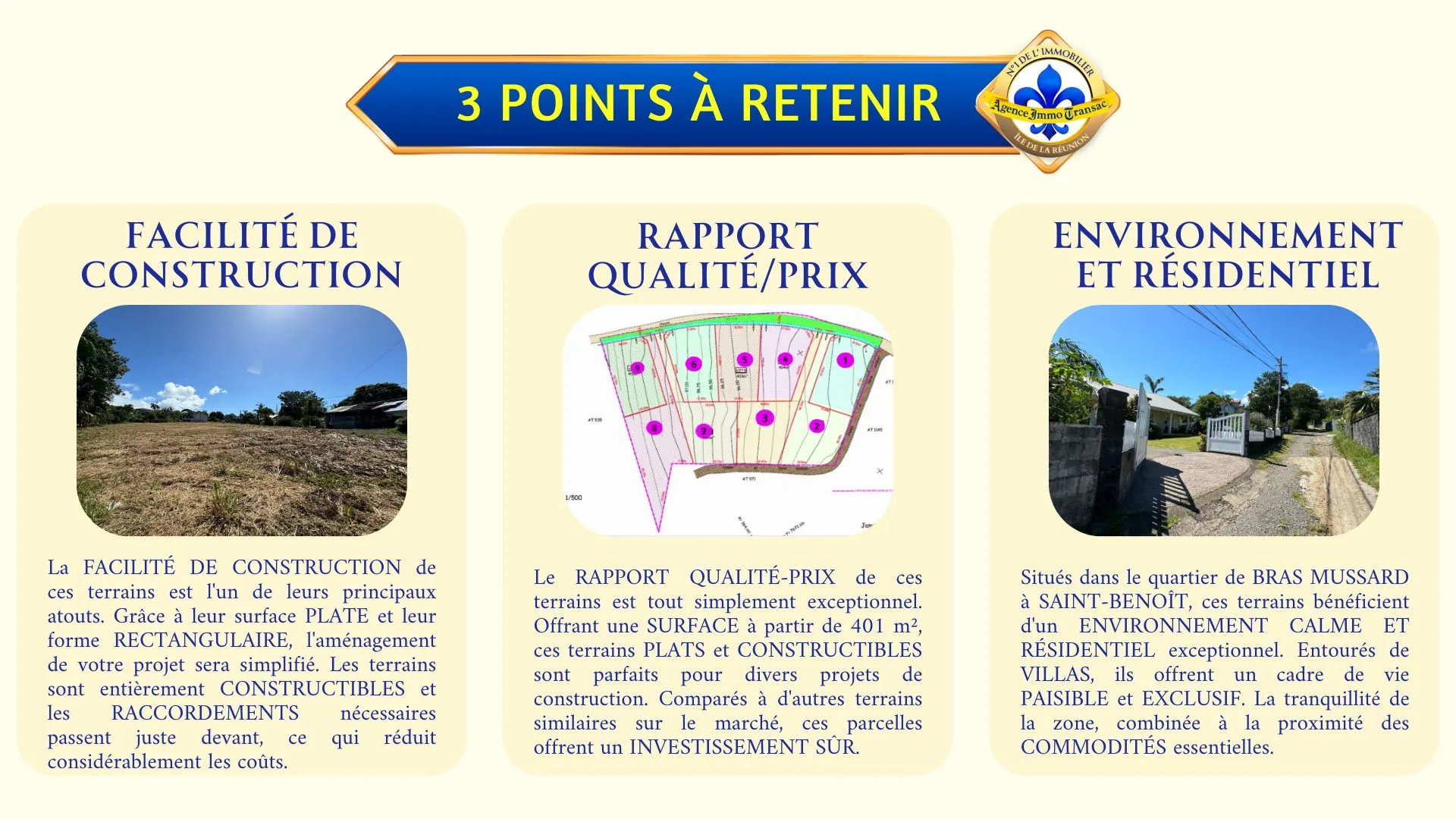 Terrain constructible plat à Saint-Benoît, secteur Bras Mussard, zone UB 