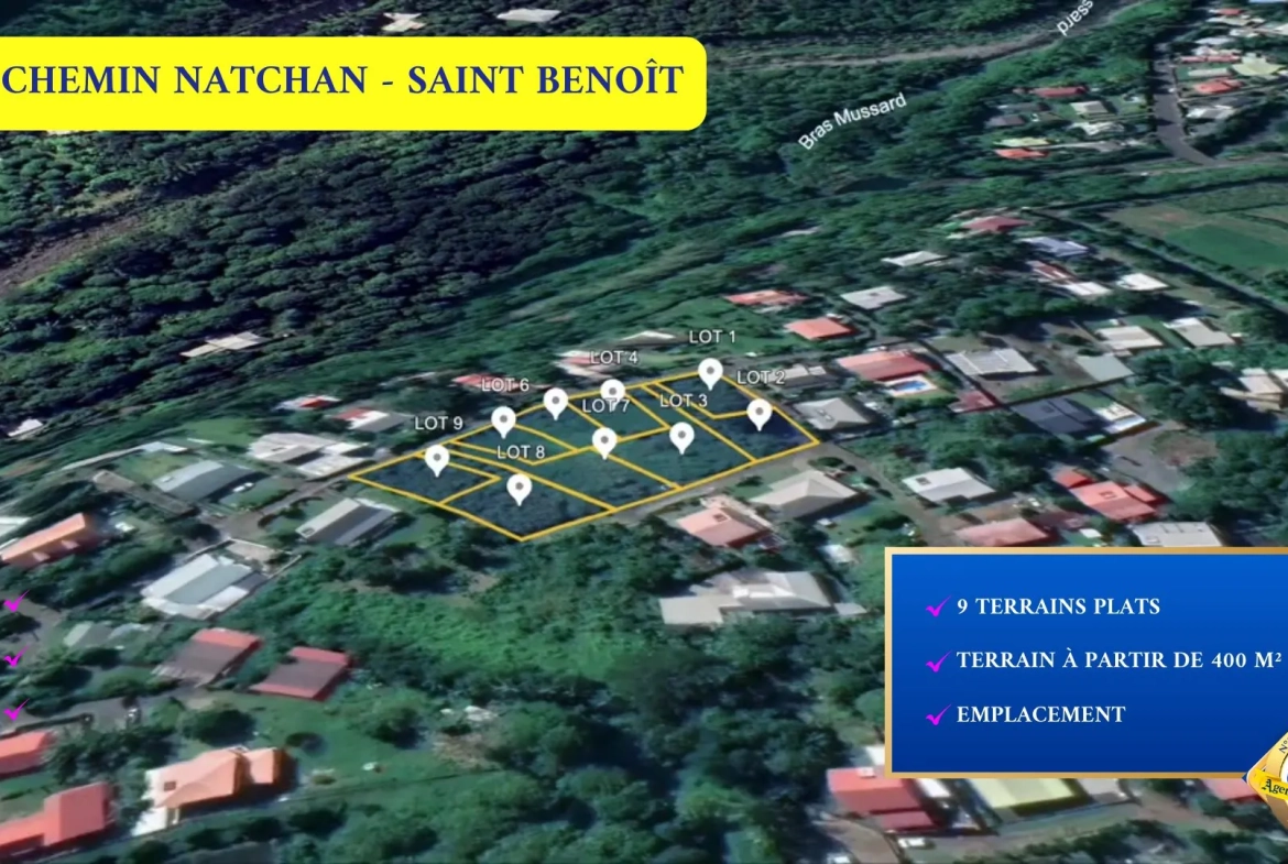 Terrain constructible plat à Saint-Benoît, secteur Bras Mussard, zone UB 