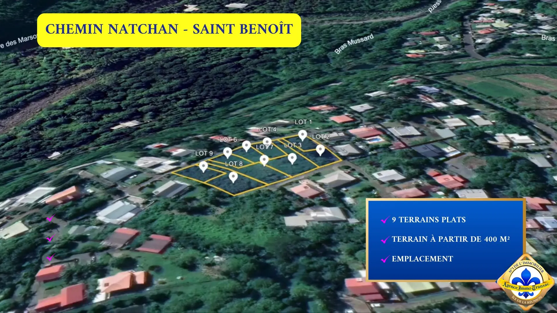 Terrain constructible plat à Saint-Benoît, secteur Bras Mussard, zone UB 