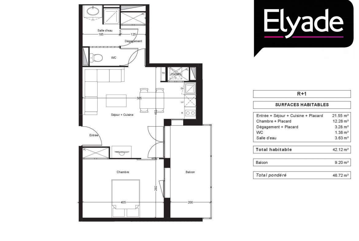 Appartement T2 lumineux de 42,11 m² avec balcon à Bassens 