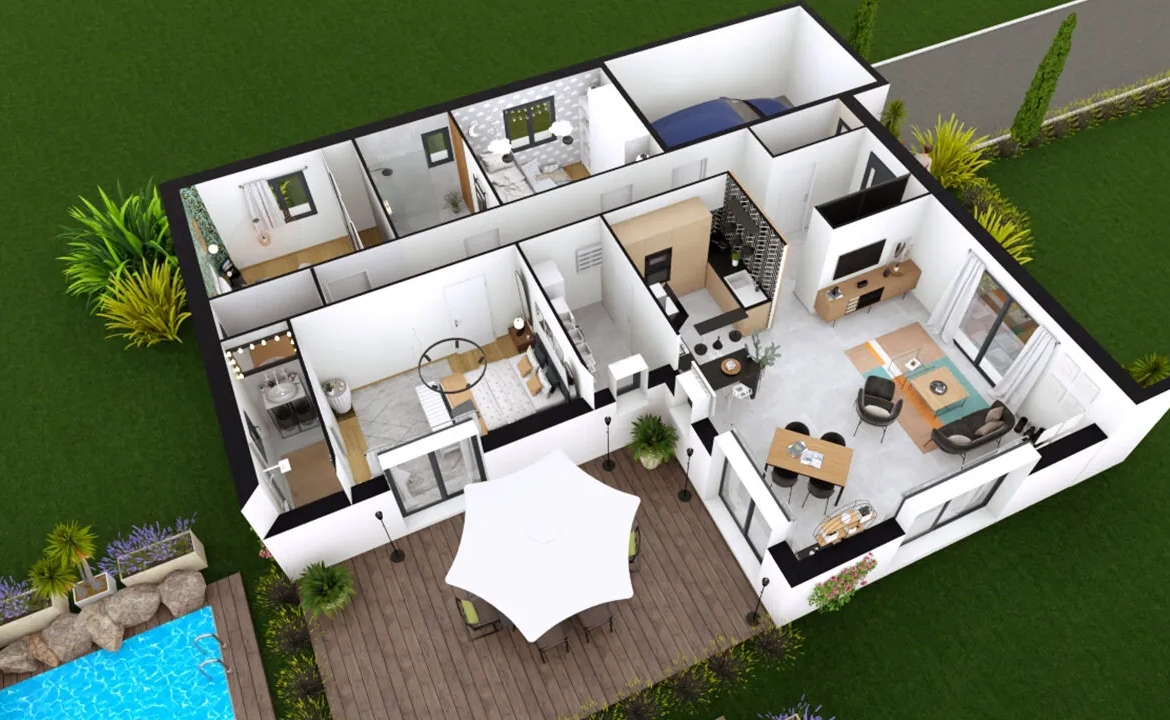Maison moderne sur mesure avec 3 chambres, garage et terrasse à Pouillon 