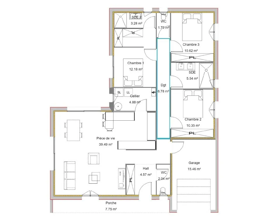 Maison moderne sur mesure avec 3 chambres, garage et terrasse à Pouillon 