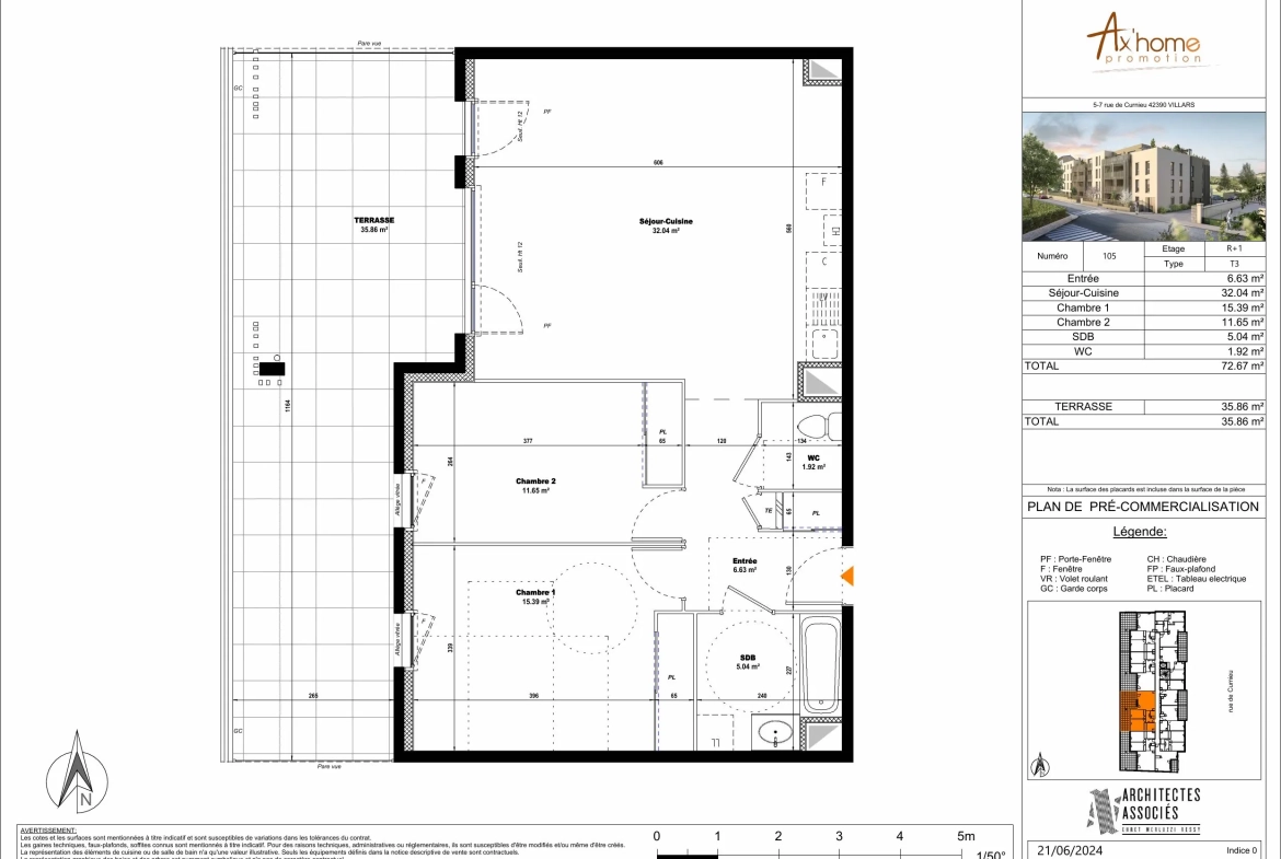 Appartement T3 de 73 m² avec terrasse à Villars, conforme norme RE2020 