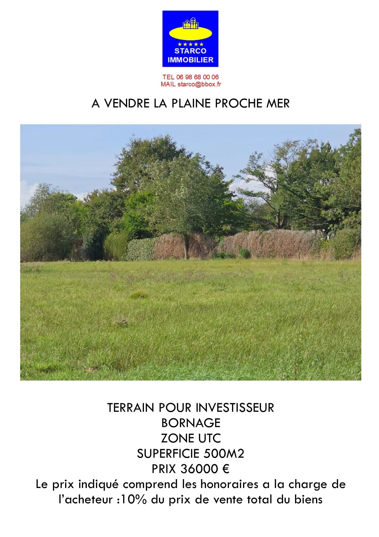 Terrain à vendre à La Plaine-sur-Mer, proximité mer, 500 m² 