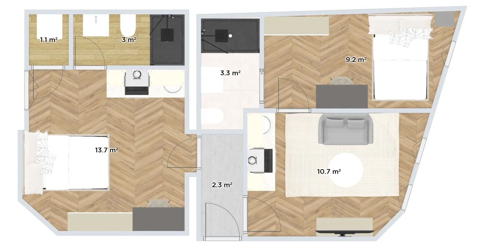 Appartement 2 pièces lumineux de 44,65 m² à Villejuif avec parking et cave 