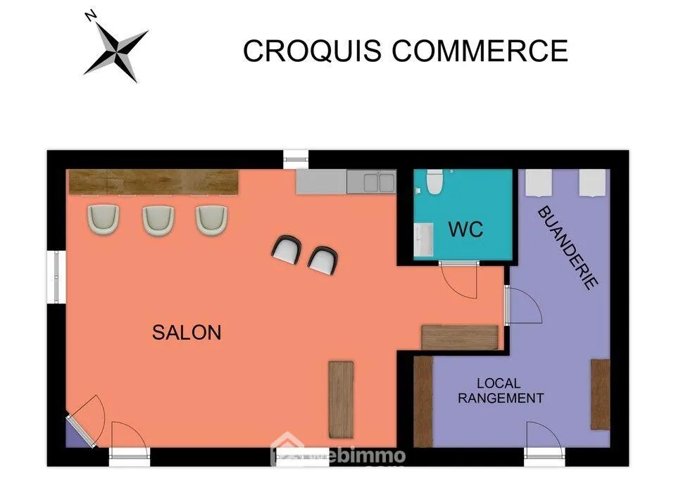 Commerce de 57 m² à Berthegon, ancien salon de coiffure à rénover ou transformer en habitation 