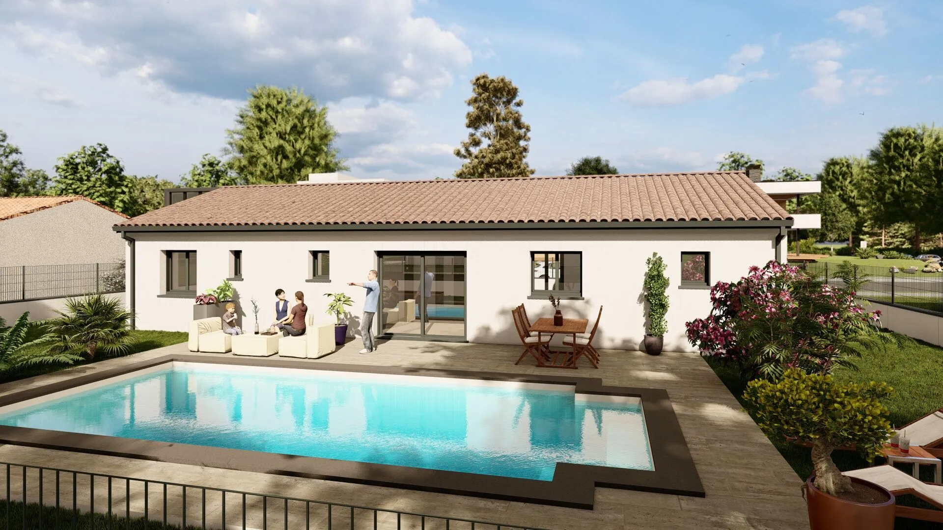 Construction d'une maison neuve à Fontenilles avec terrain de 590 m², 3 chambres, garage et personnalisation complète 