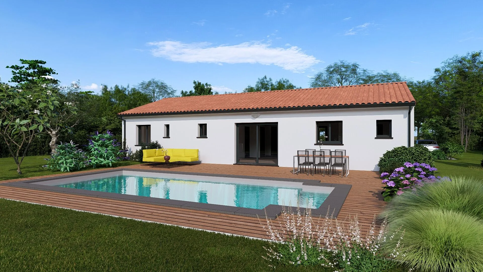 Construction d'une maison neuve à Fontenilles avec terrain de 590 m², 3 chambres, garage et personnalisation complète 