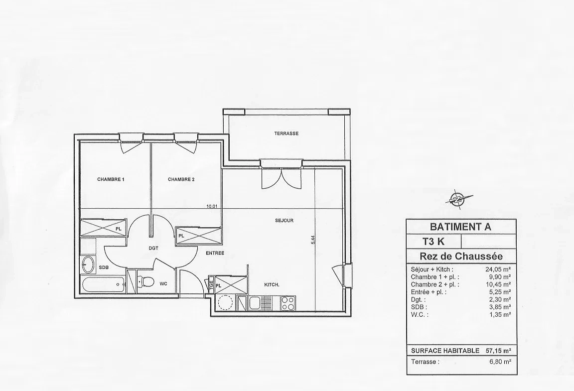 Investissement immobilier : Appartement T3 loué à Carcassonne, 57,15 m² avec terrasse et parking 