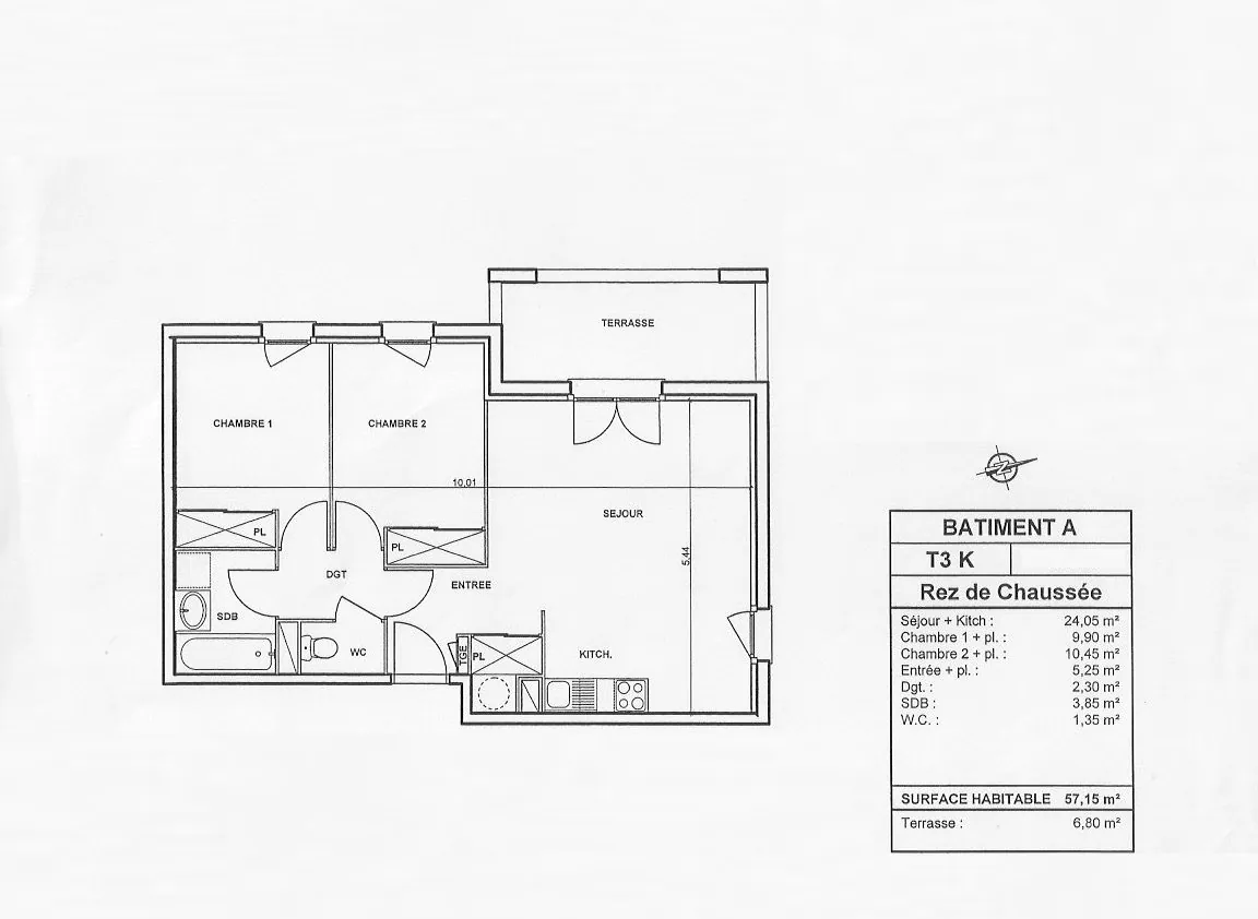 Investissement immobilier : Appartement T3 loué à Carcassonne, 57,15 m² avec terrasse et parking 