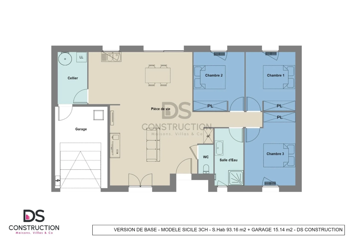 Maison neuve Sicile de 93 m² à Thuré - 3 chambres, garage, haute performance énergétique 