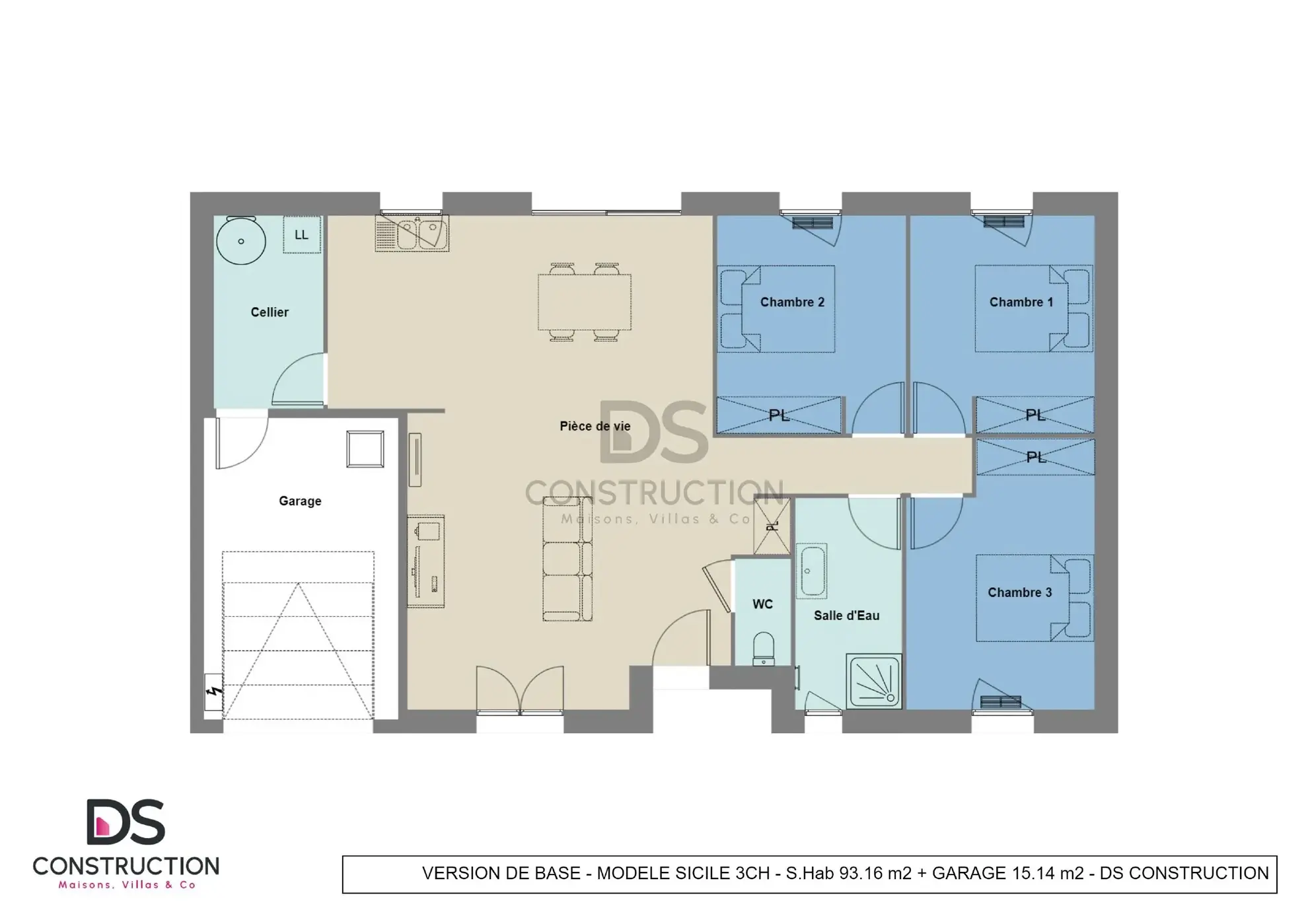 Maison neuve Sicile de 93 m² à Thuré - 3 chambres, garage, haute performance énergétique 