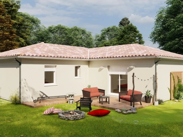 Modèle LISBONE à Bergerac : maison en L avec 3 chambres, garage et grande parcelle