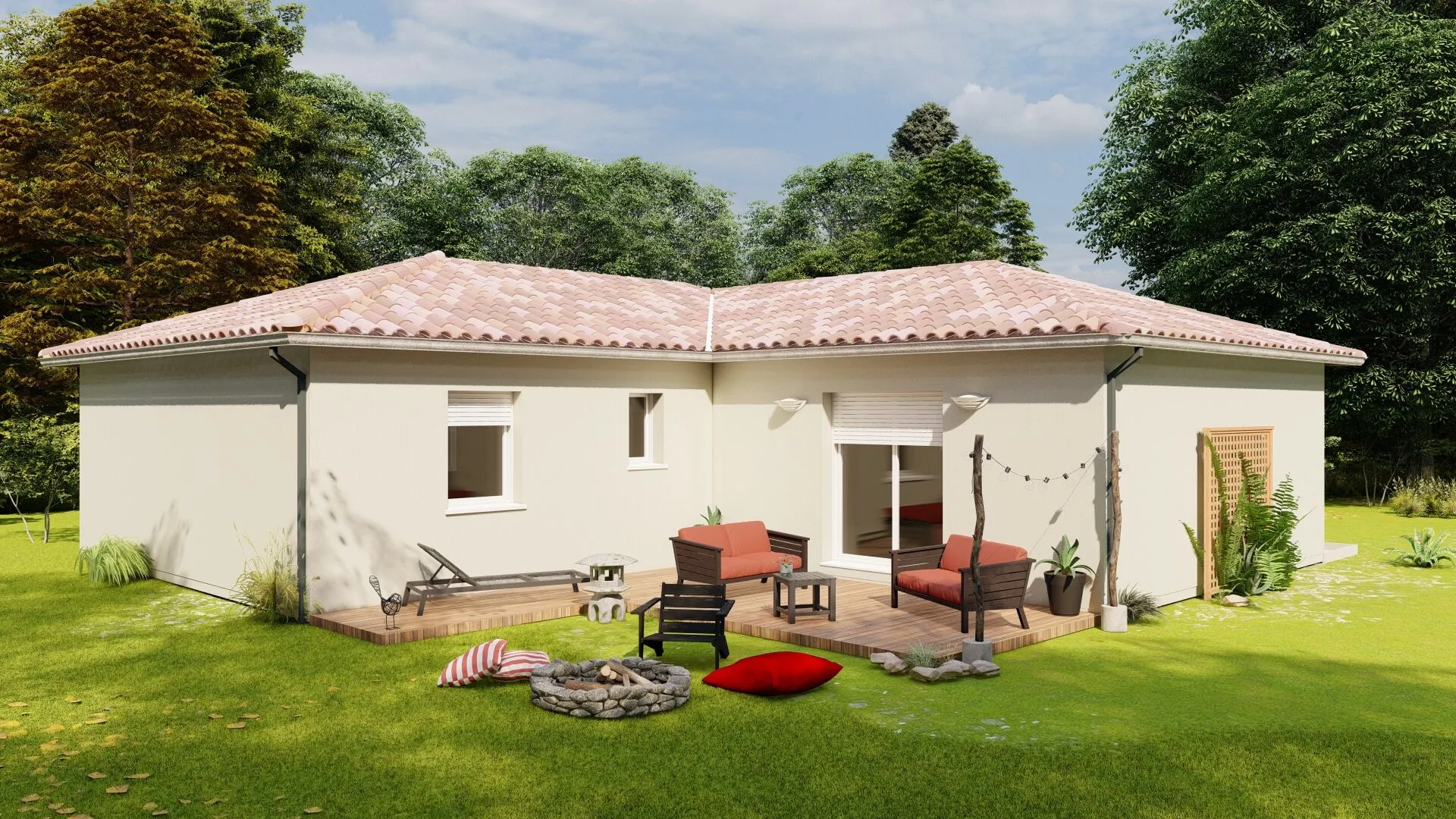 Modèle LISBONE à Bergerac : maison en L avec 3 chambres, garage et grande parcelle 