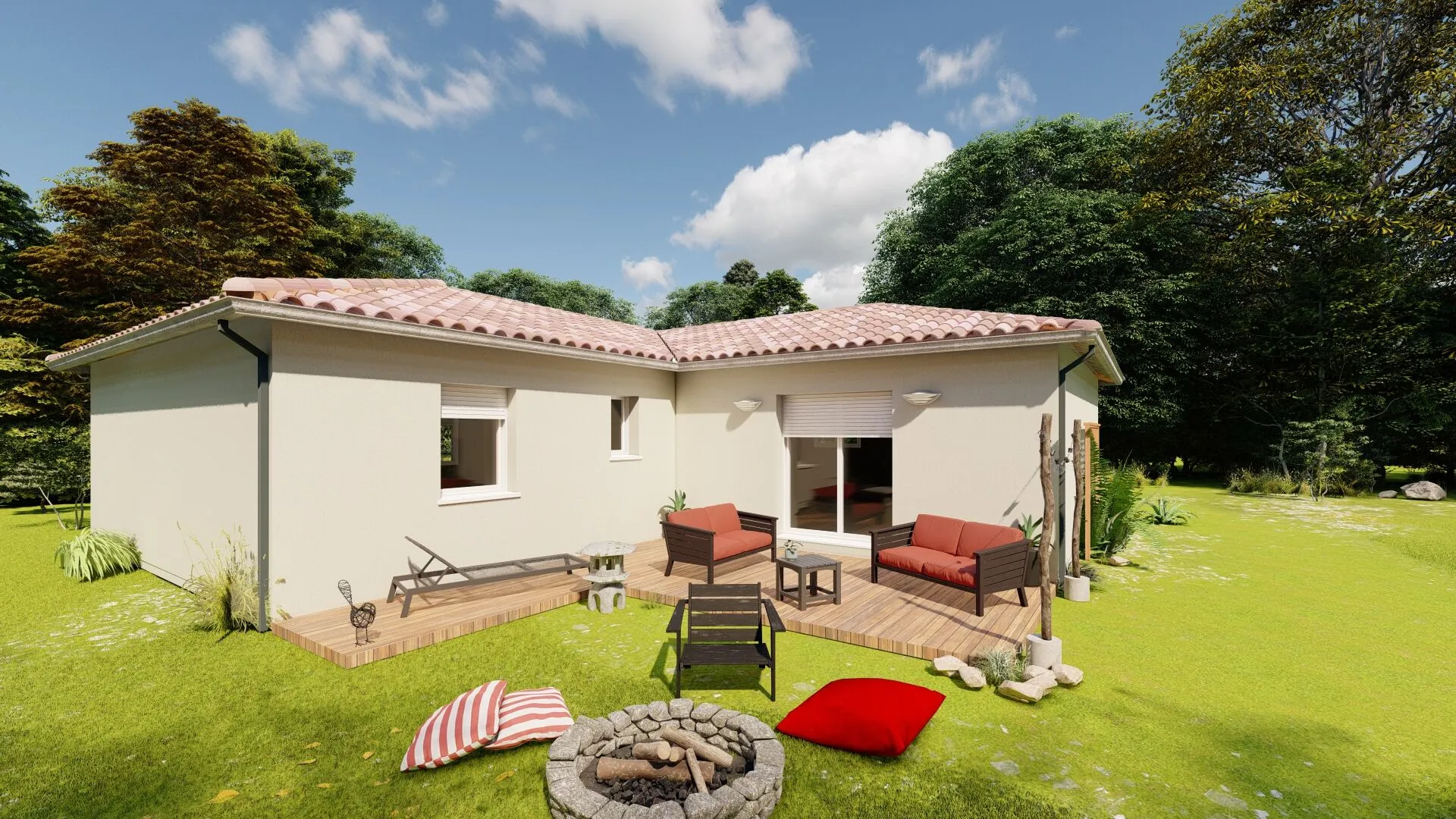 Modèle LISBONE à Bergerac : maison en L avec 3 chambres, garage et grande parcelle 