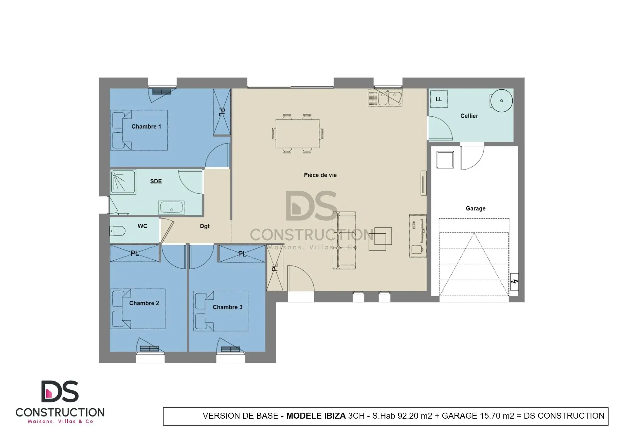 Maison moderne Ibiza de 92 m² à Thuré, 3 chambres et garage, norme RE2020 