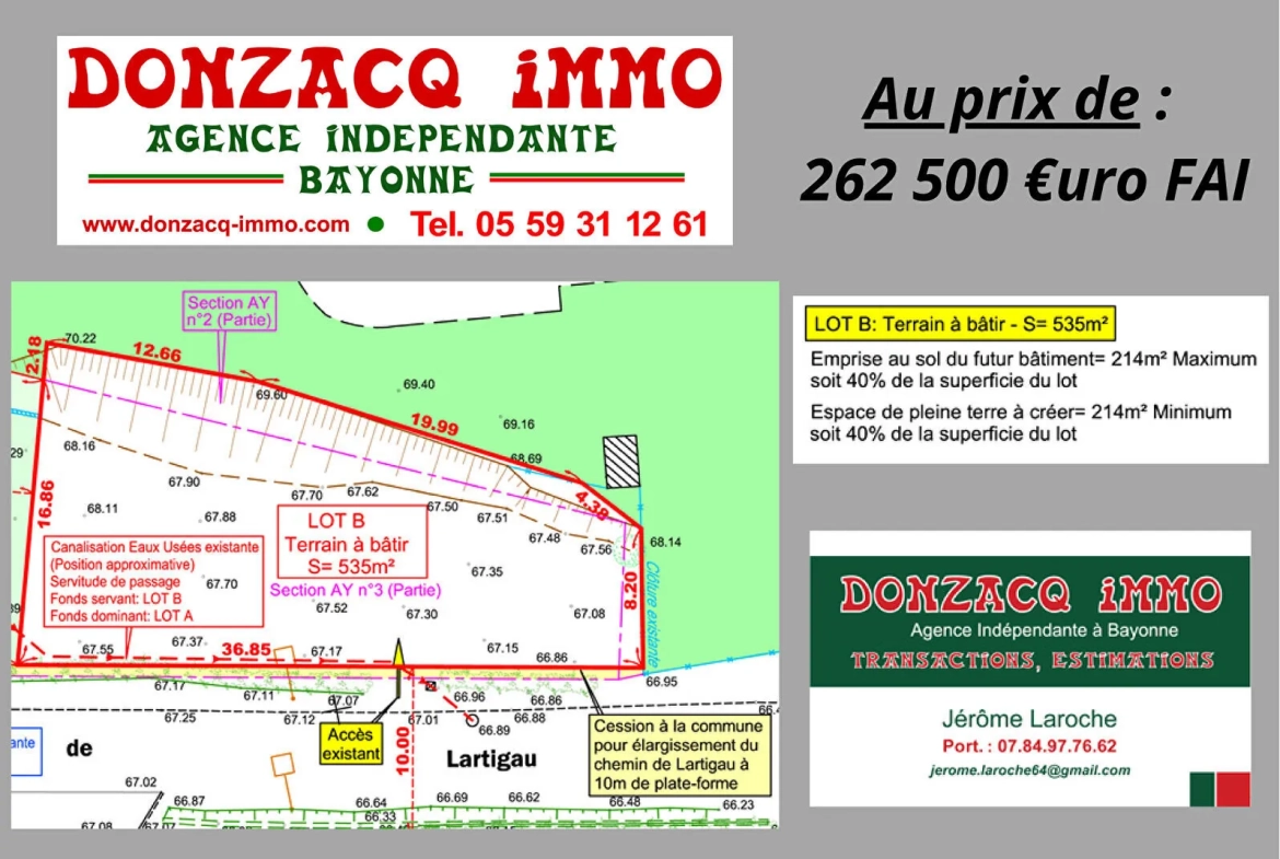 Terrain constructible de 535 m² avec vue montagne à Bassussarry 