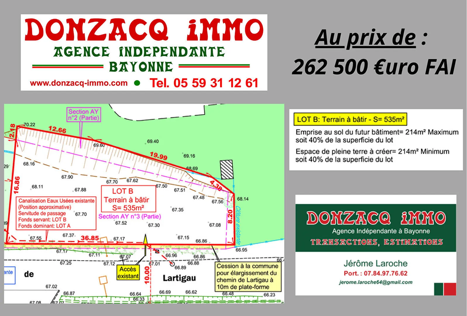 Terrain constructible de 535 m² avec vue montagne à Bassussarry 