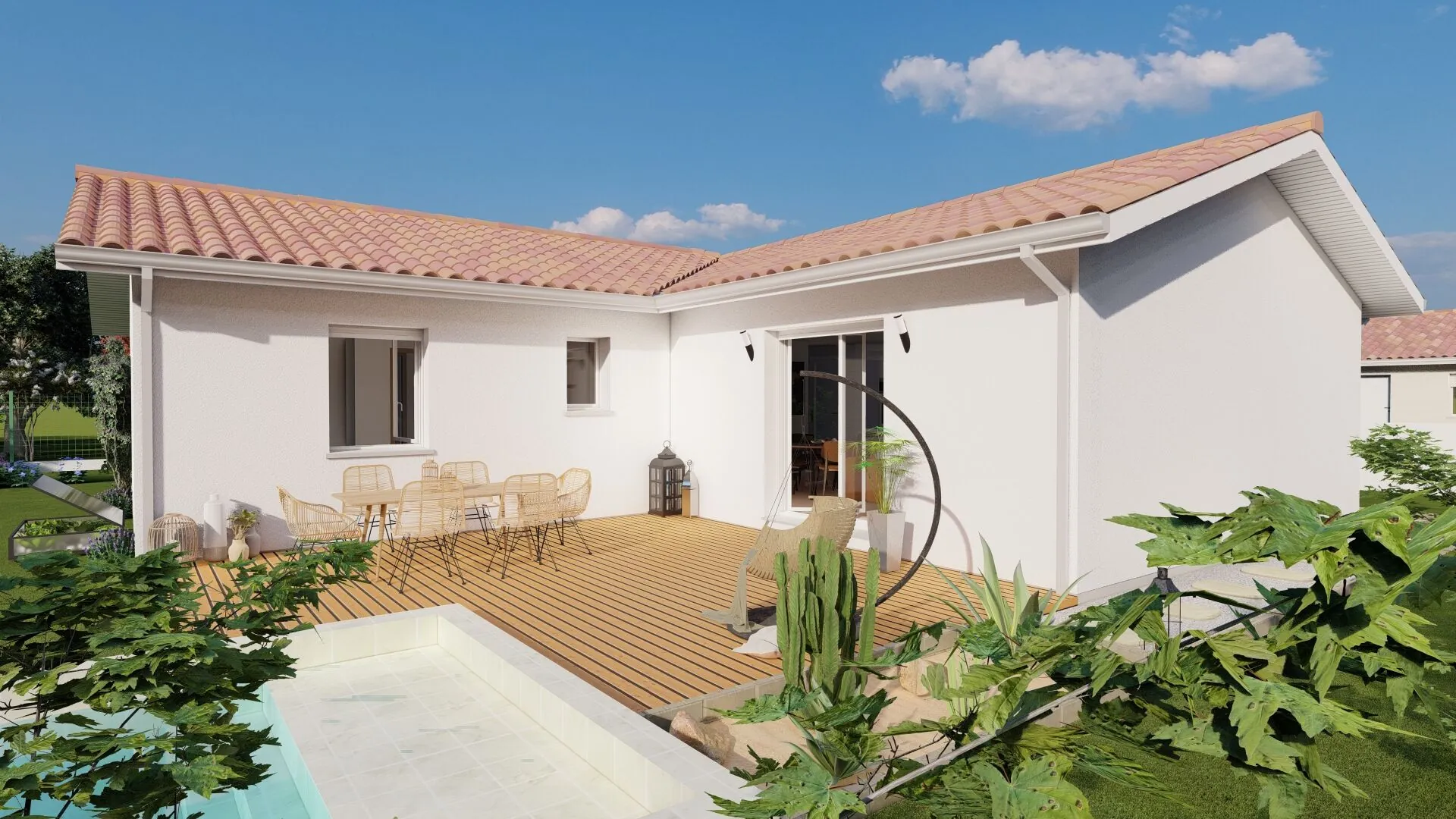 Maison en L Lisbonne avec 3 chambres et garage à Annesse-Et-Beaulieu 