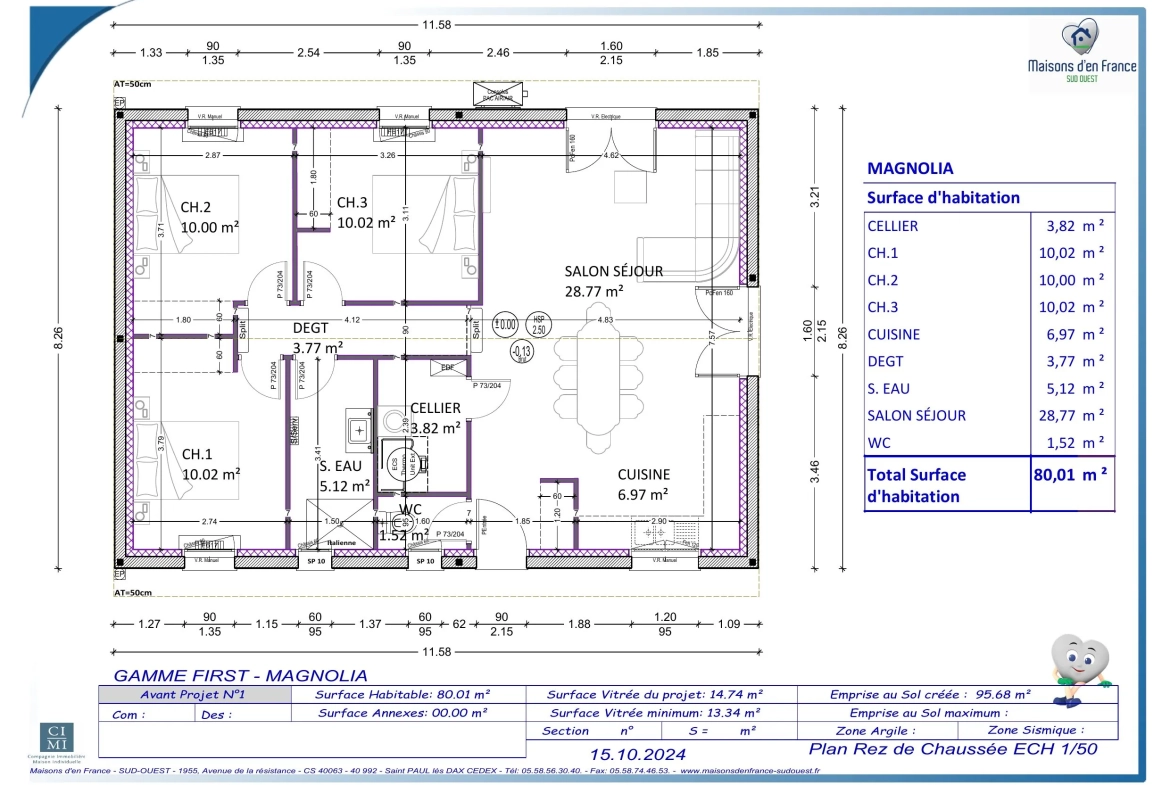 Maison neuve 3 chambres de 80 m² à Candresse avec terrain viabilisé 