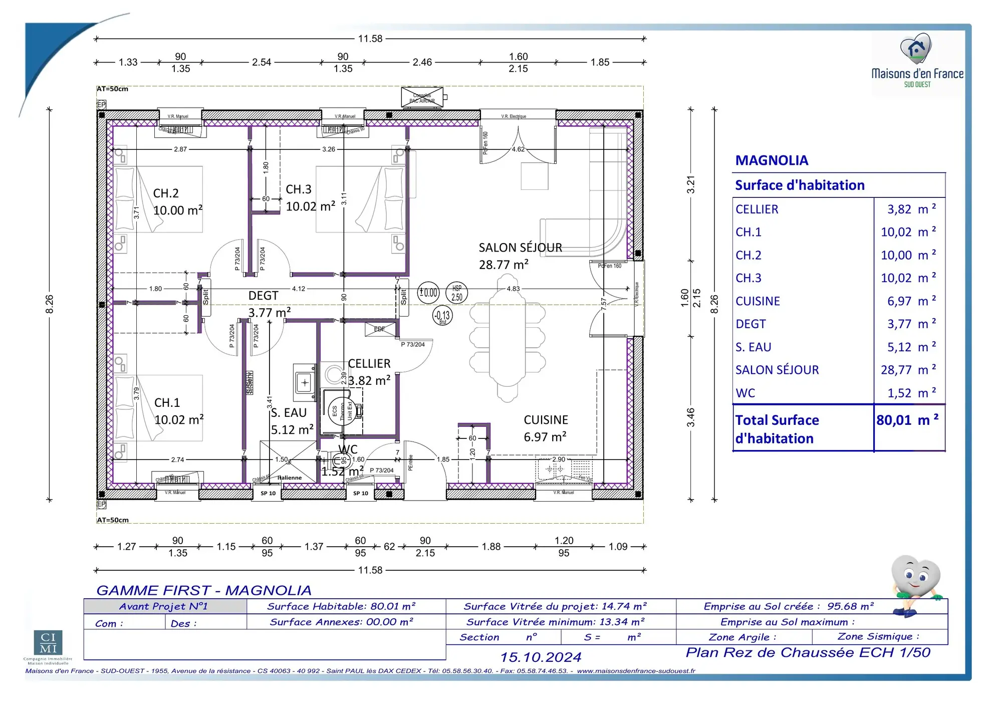 Maison neuve 3 chambres de 80 m² à Candresse avec terrain viabilisé 