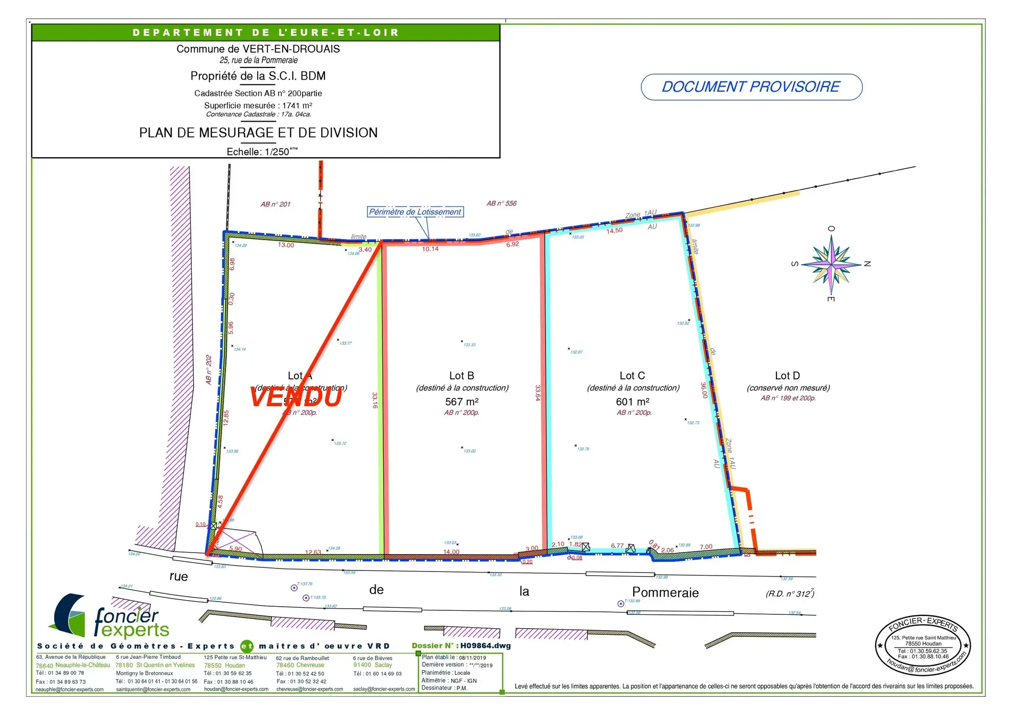 Terrain constructible à Houdan de 601 m² avec excellente exposition, proche N12 et gare à moins de 10 km 