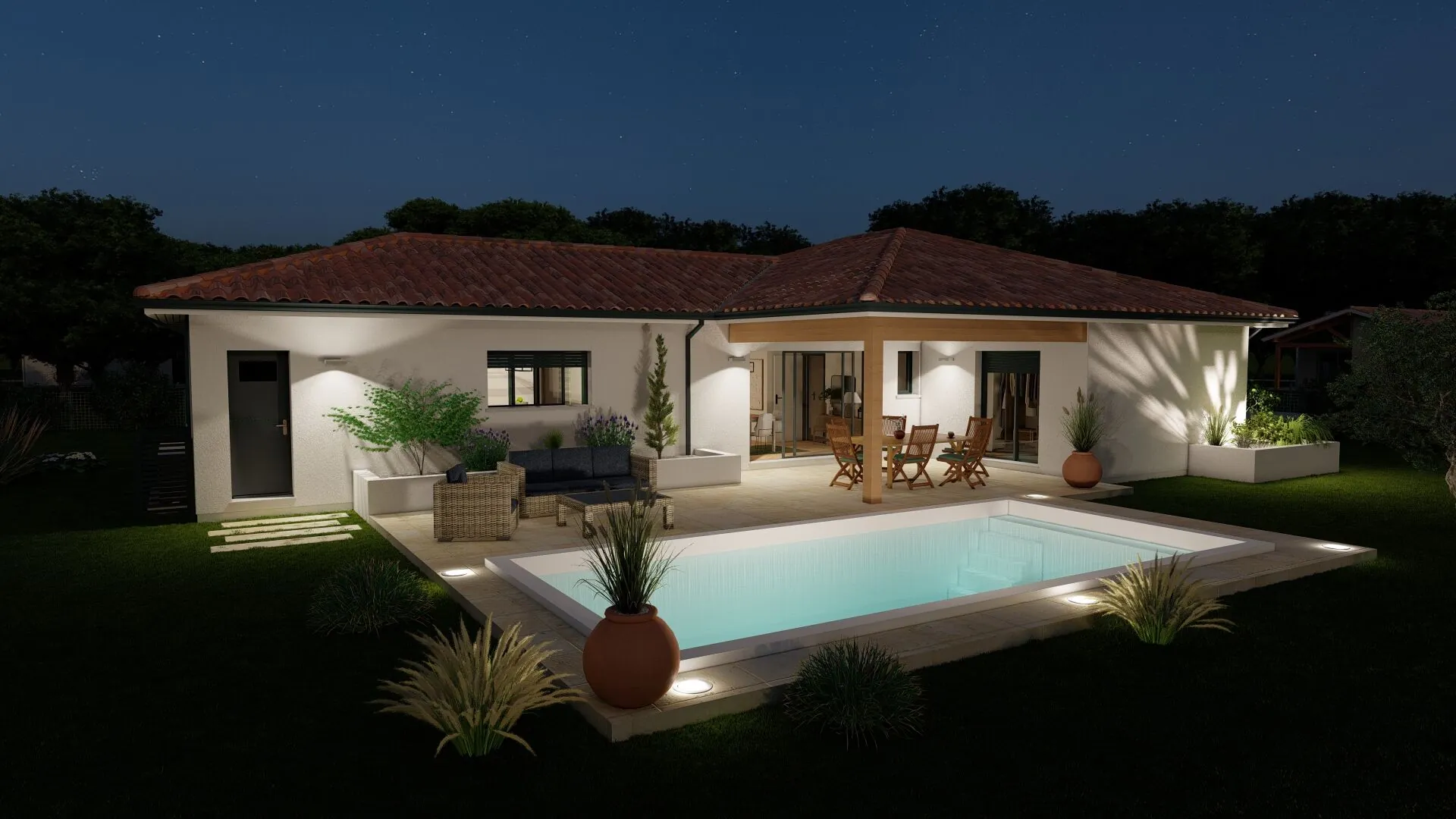 Maison neuve 3 chambres avec terrasse couverte et garage à Laluque 