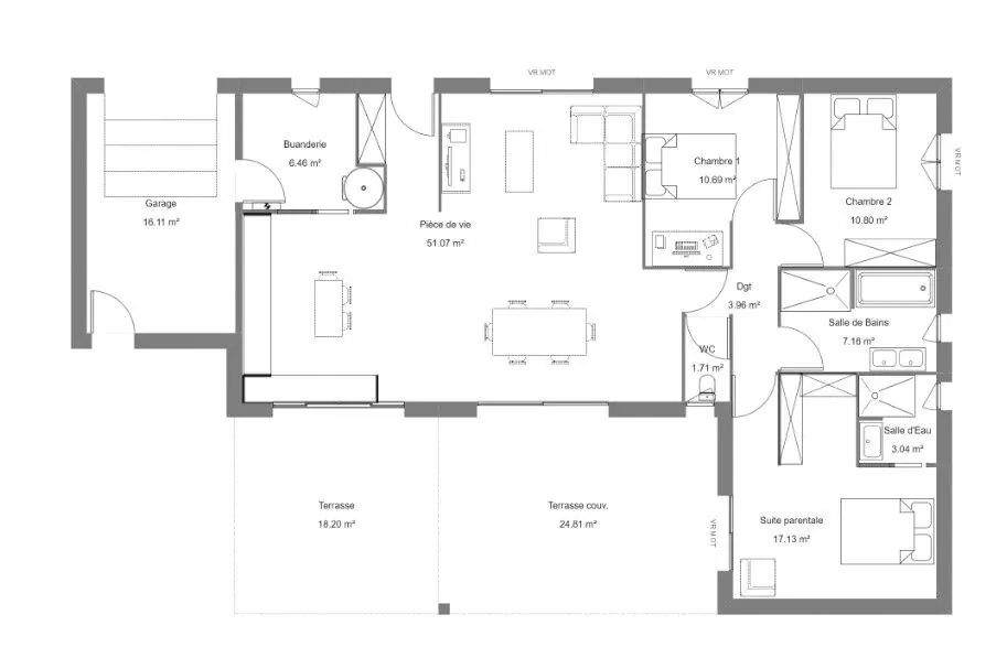 Terrain constructible de 555 m² + Maison de 112 m² à Saint Perdon 