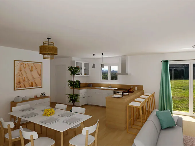 Maison neuve en L avec 3 chambres et garage à Saint-Maurice-Les-Brousses 