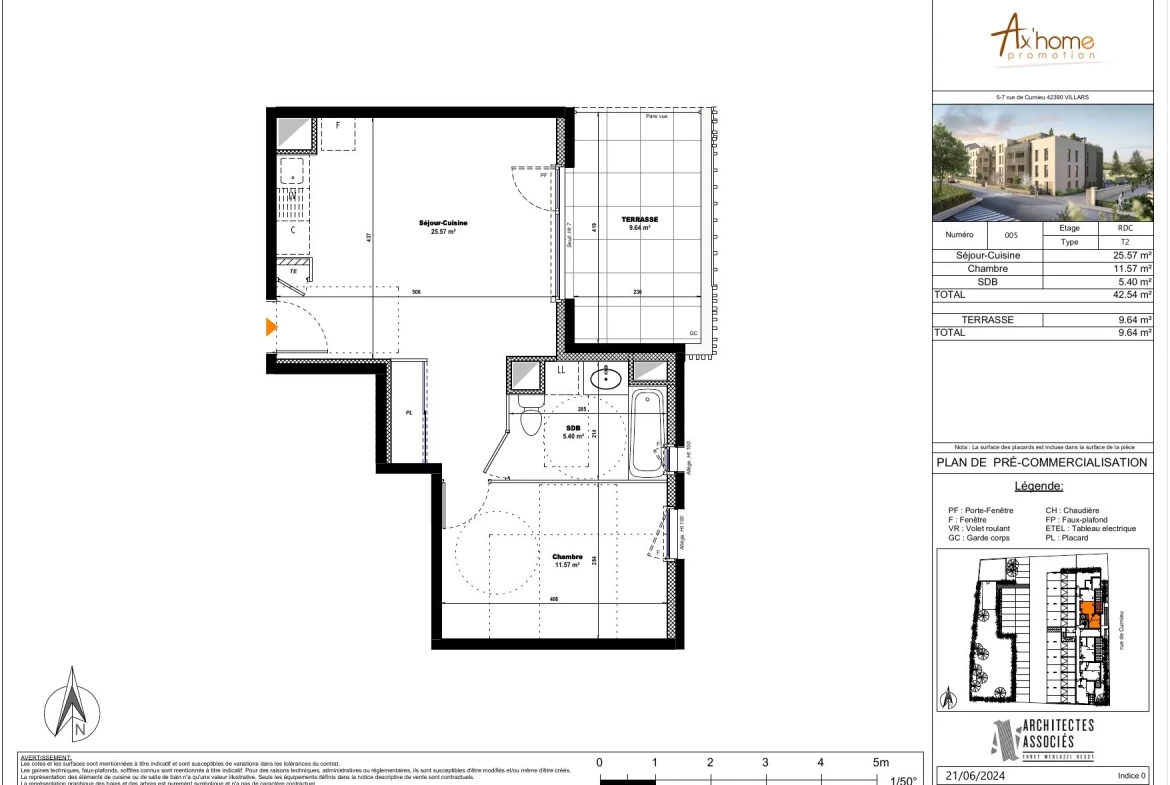 Appartement T2 à Villars de 40 m² avec terrasse et parking proche commodités 