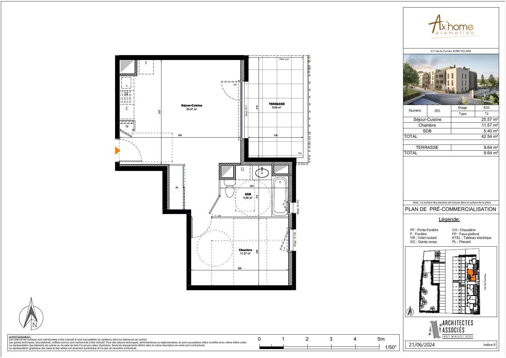 Appartement T2 à Villars de 40 m² avec terrasse et parking proche commodités 