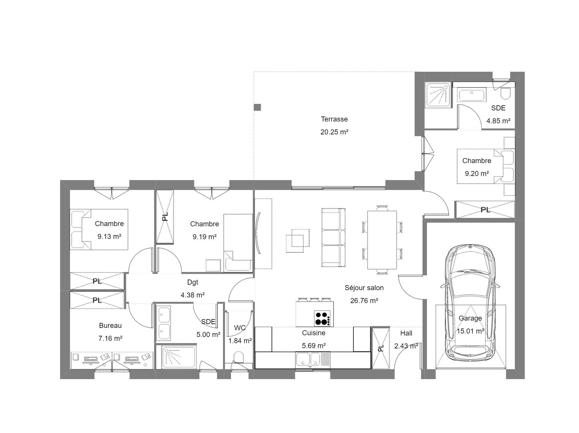 Maison neuve à Pontonx-sur-l'Adour de 85 m² proche commodités et terrasse ensoleillée 