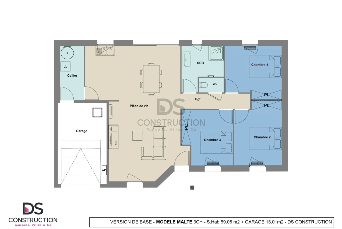 Maison neuve modèle Malte à Availles-en-Châtellerault - 89 m², 3 chambres, garage 