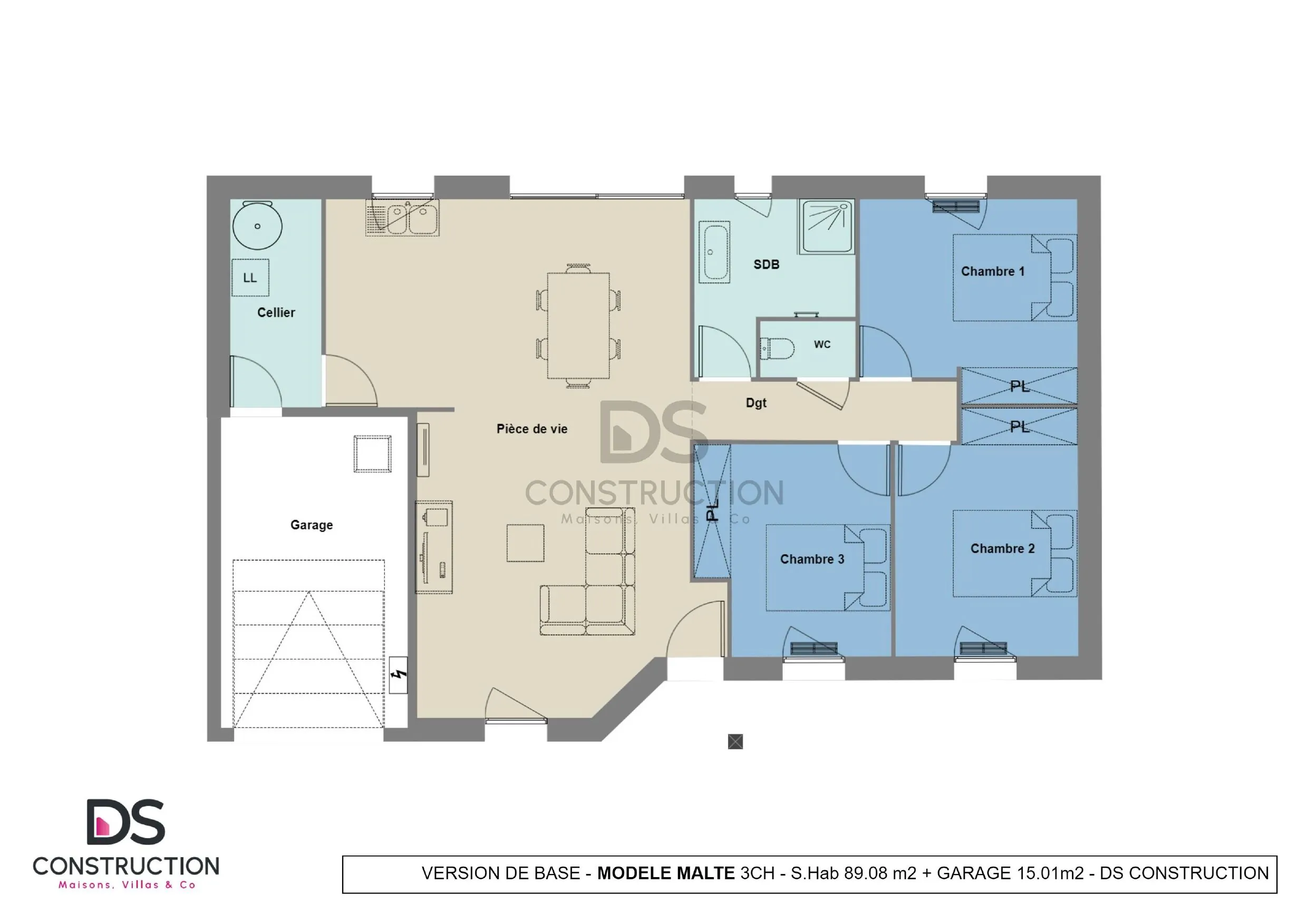 Maison neuve modèle Malte à Availles-en-Châtellerault - 89 m², 3 chambres, garage 