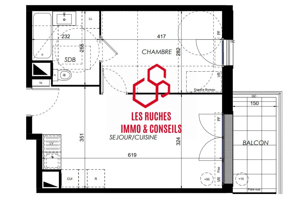 Appartement T2 neuf à vendre à Jouy-le-Moutier, 37,82 m² avec balcon 